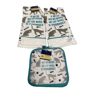 home collection 2 kitchen towels 15X26 in 2 pot holders 7x7 in